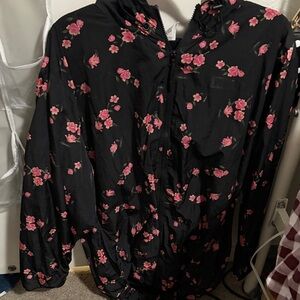 RARE PINK Victoria's Secret Black Anorak Jacket with Pink Floral Print